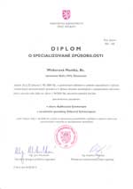 Ministerstvo zdravotnictví ČR - Diplom o specializované způsobilosti